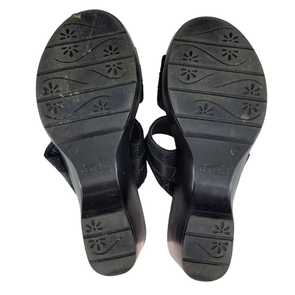 Dansko Wedge Sandals Jessie Size 41 10.5-11 Black Lizard Leather‎ Slip On Buckle - Picture 6 of 13